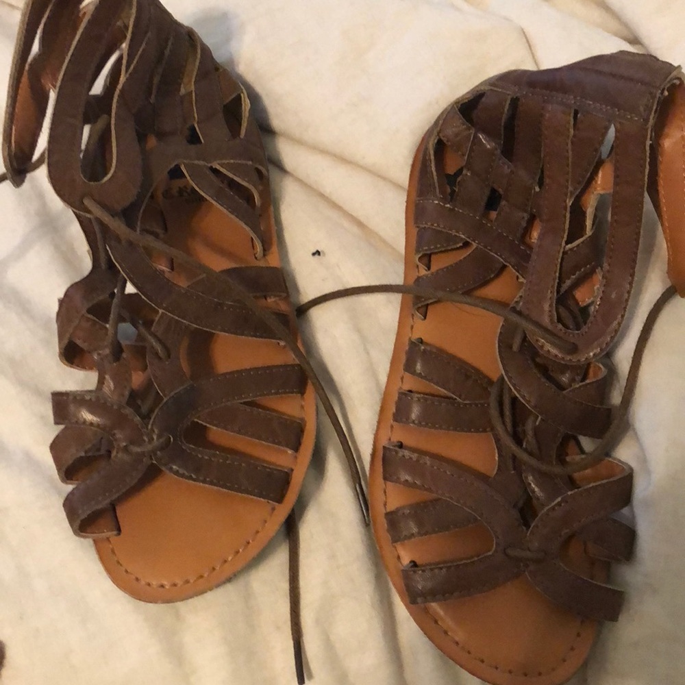 Brown strapped flats